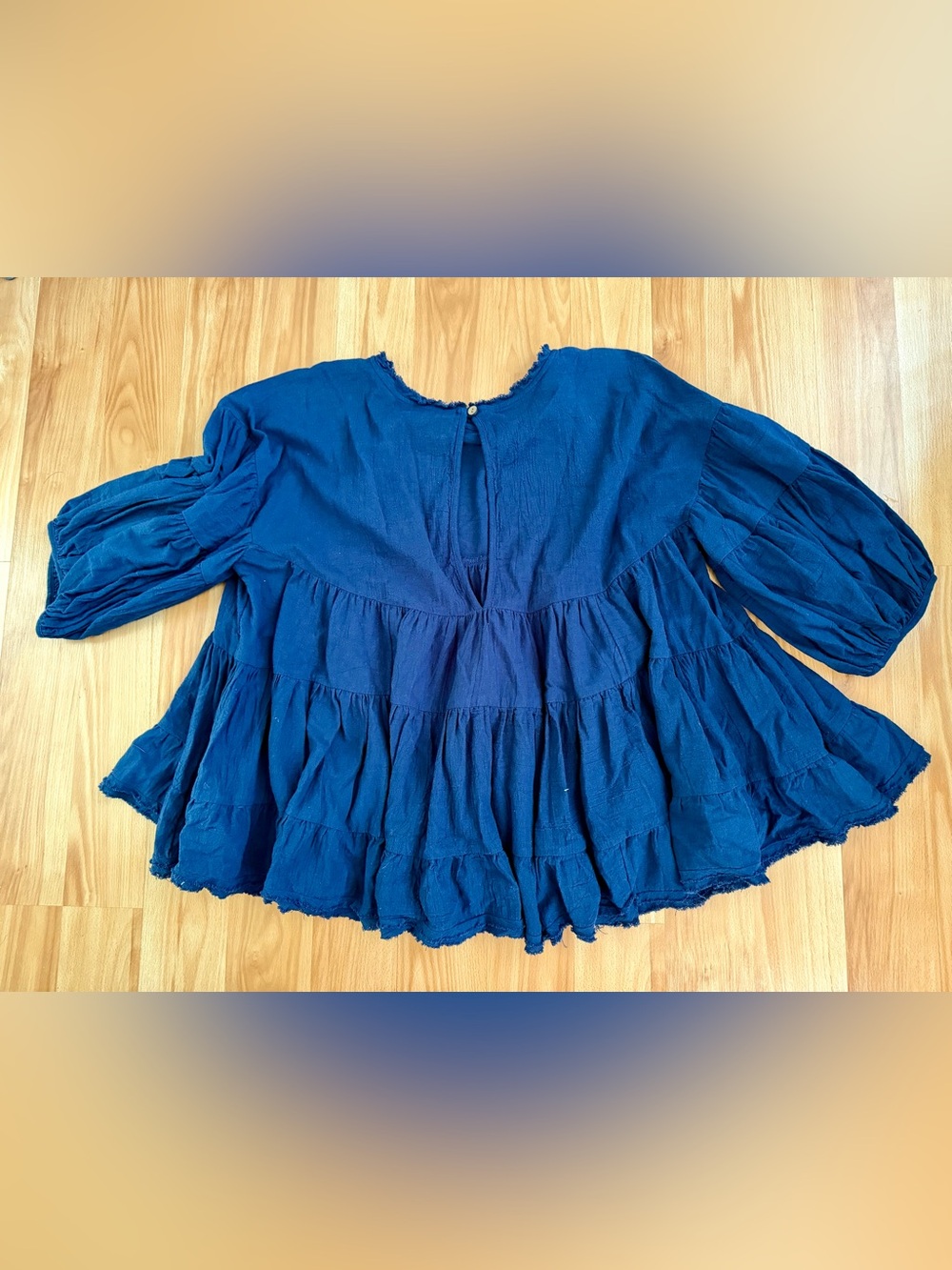 Free People Navy Blue Tiered Peasant Blouse - Picture 4 of 4